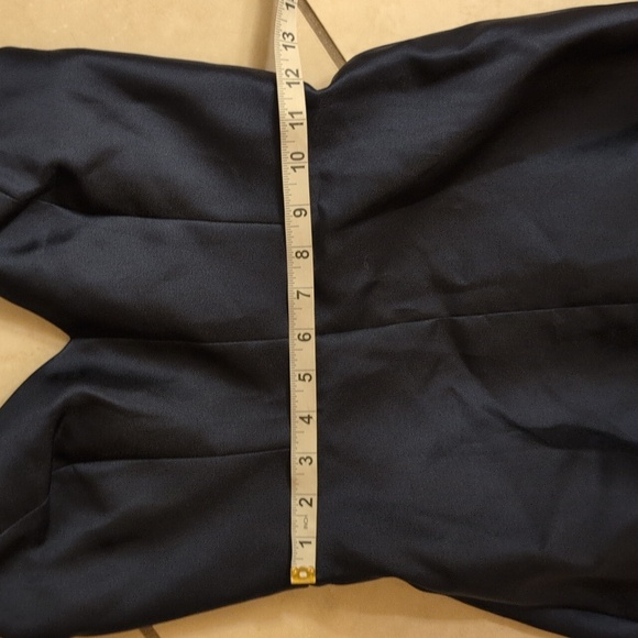 NWT Alfred Sung V-Neck Full Skirt Satin Maxi Dress Midnight Navy Blue Size 0 - Picture 10 of 13